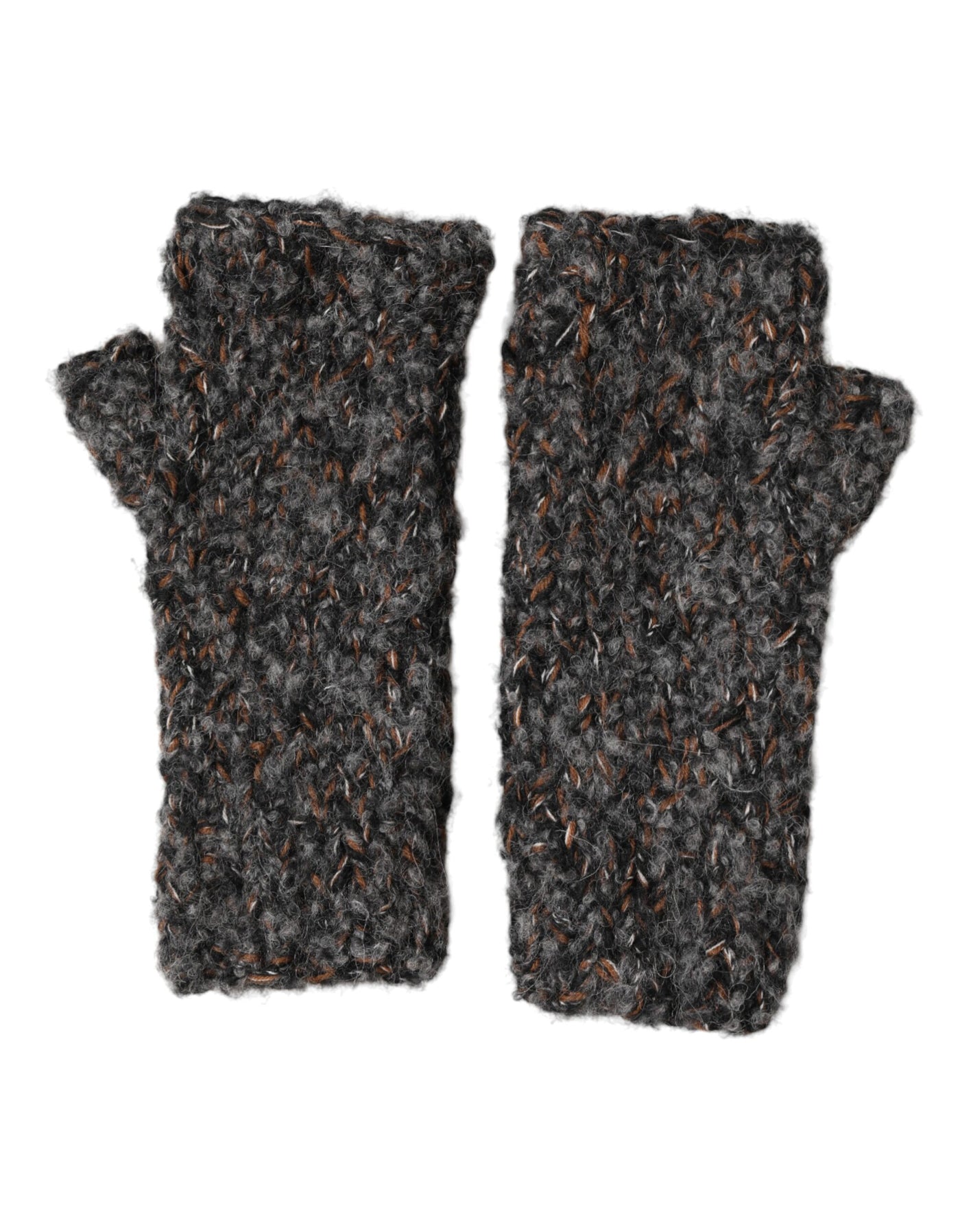 Dolce & Gabbana Gray Virgin Wool Knitted Fingerless Men Gloves