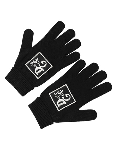 Dolce & Gabbana Black Virgin Wool Knit Hands Mitten Men Gloves