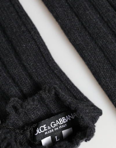 Dolce & Gabbana Black Virgin Wool Knitted Fingerless Gloves