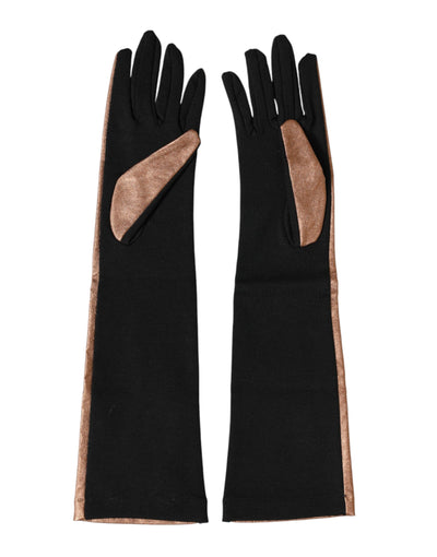 Dolce & Gabbana Brown Black Wool Elbow Length Mitten Men Gloves