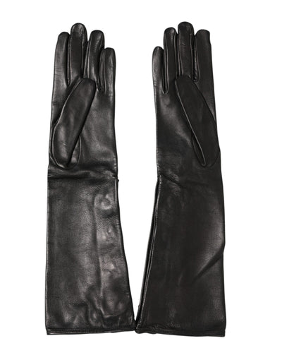 Dolce & Gabbana Black Leather Embellished Long Mitten Gloves