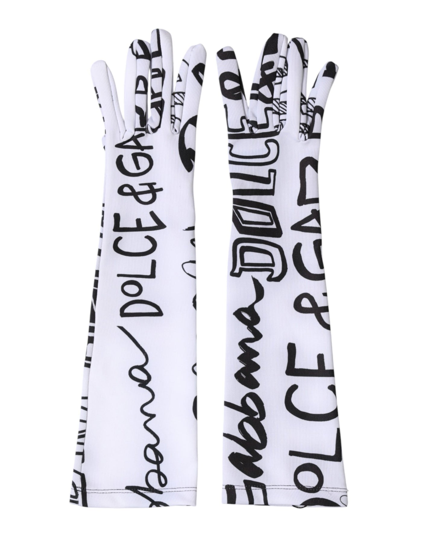 Dolce & Gabbana Black White DG Logo Elbow Length Mitten  Gloves