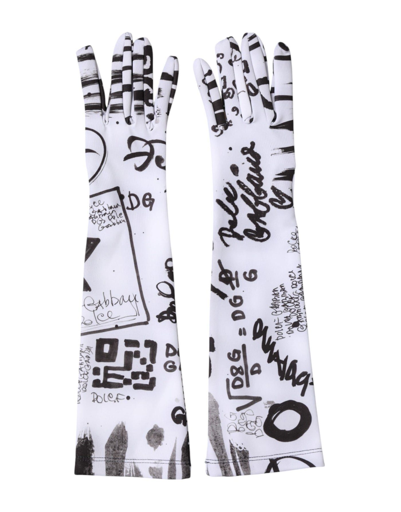 Dolce & Gabbana Black White DG Logo Elbow Length Mitten Gloves