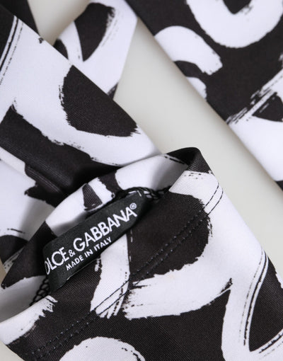Dolce & Gabbana Black White DG Logo Elbow Length Mitten Gloves