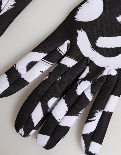 Dolce & Gabbana Black White DG Logo Elbow Length Mitten Gloves