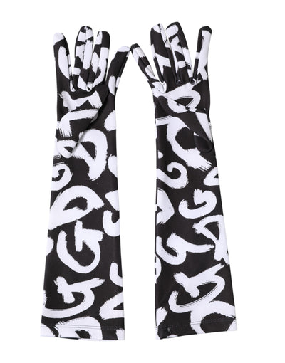 Dolce & Gabbana Black White DG Logo Elbow Length Mitten Gloves