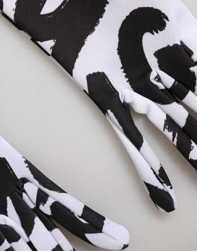 Dolce & Gabbana Black White DG Logo Elbow Length Mitten Gloves