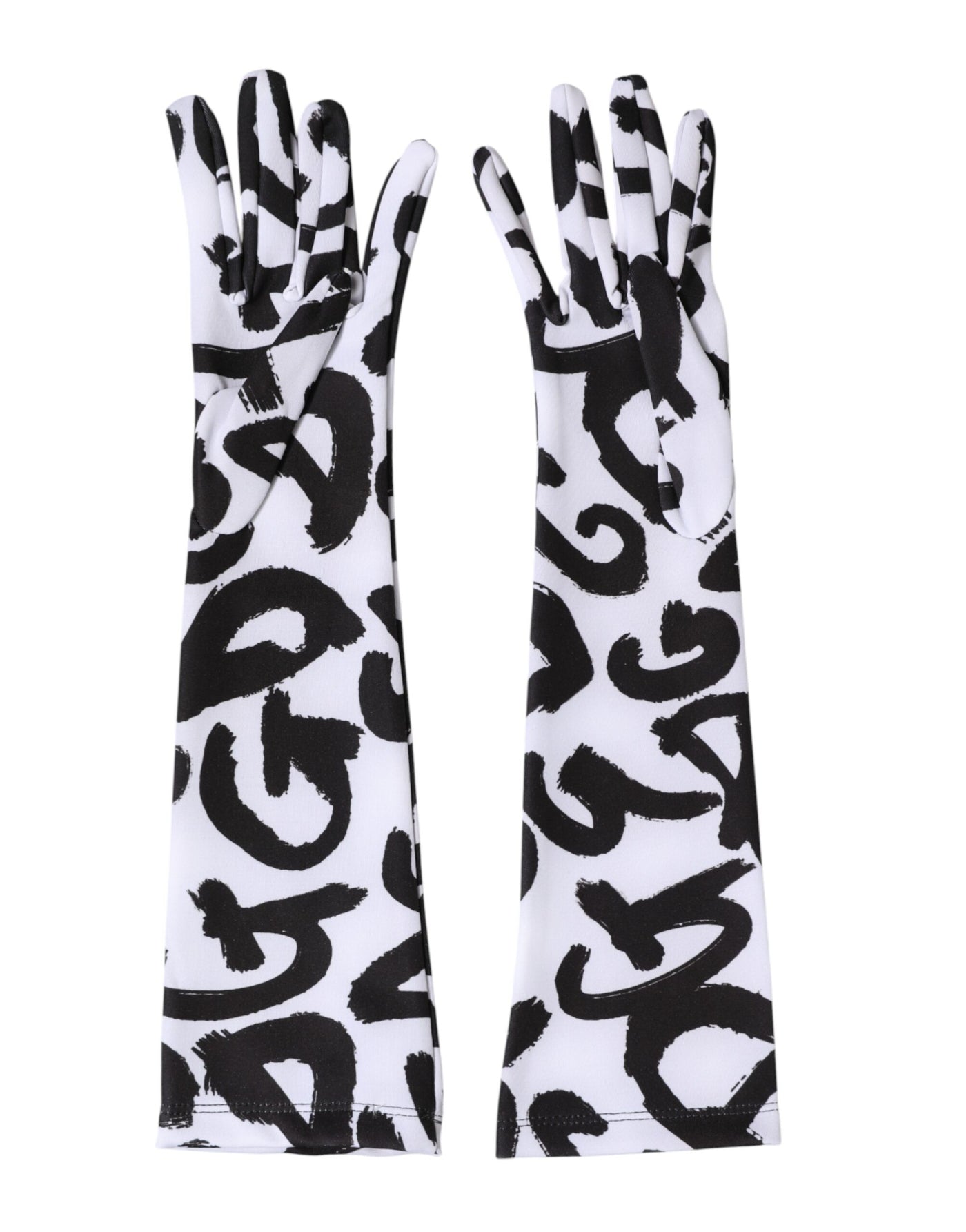 Dolce & Gabbana Black White DG Logo Elbow Length Mitten Gloves