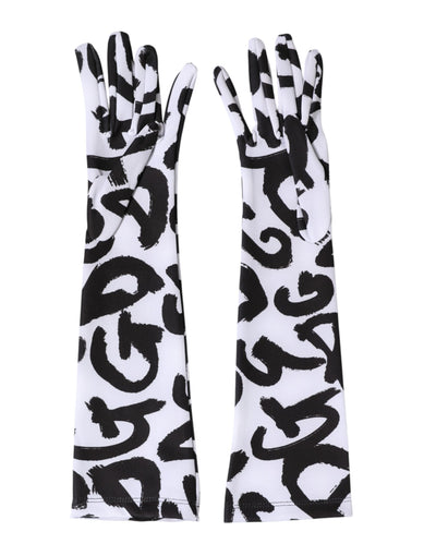 Dolce & Gabbana Black White DG Logo Elbow Length Mitten Gloves