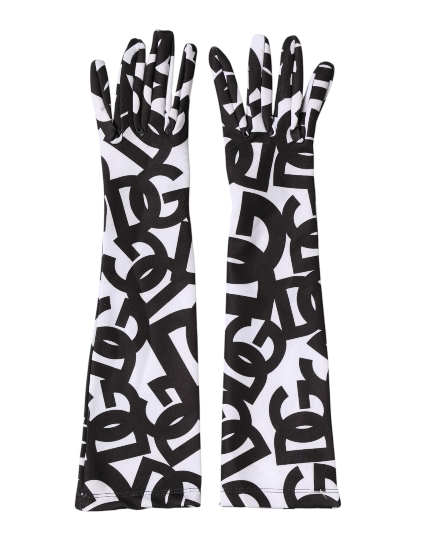 Dolce & Gabbana Black White DG Logo Elbow Length Mitten Gloves