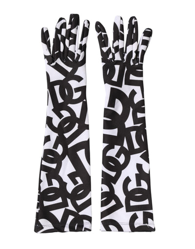 Dolce & Gabbana Black White DG Logo Elbow Length Mitten Gloves
