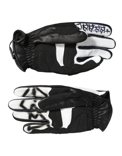 Dolce & Gabbana Gloves Black White Crystal Wrist Length Mitten  Gloves