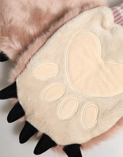 Dolce & Gabbana Brown Acrylic Knitted Fur Wrist Mitten Gloves