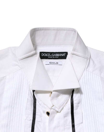 Dolce & Gabbana White Cotton Collared Long Sleeve GOLD Dress  Shirt
