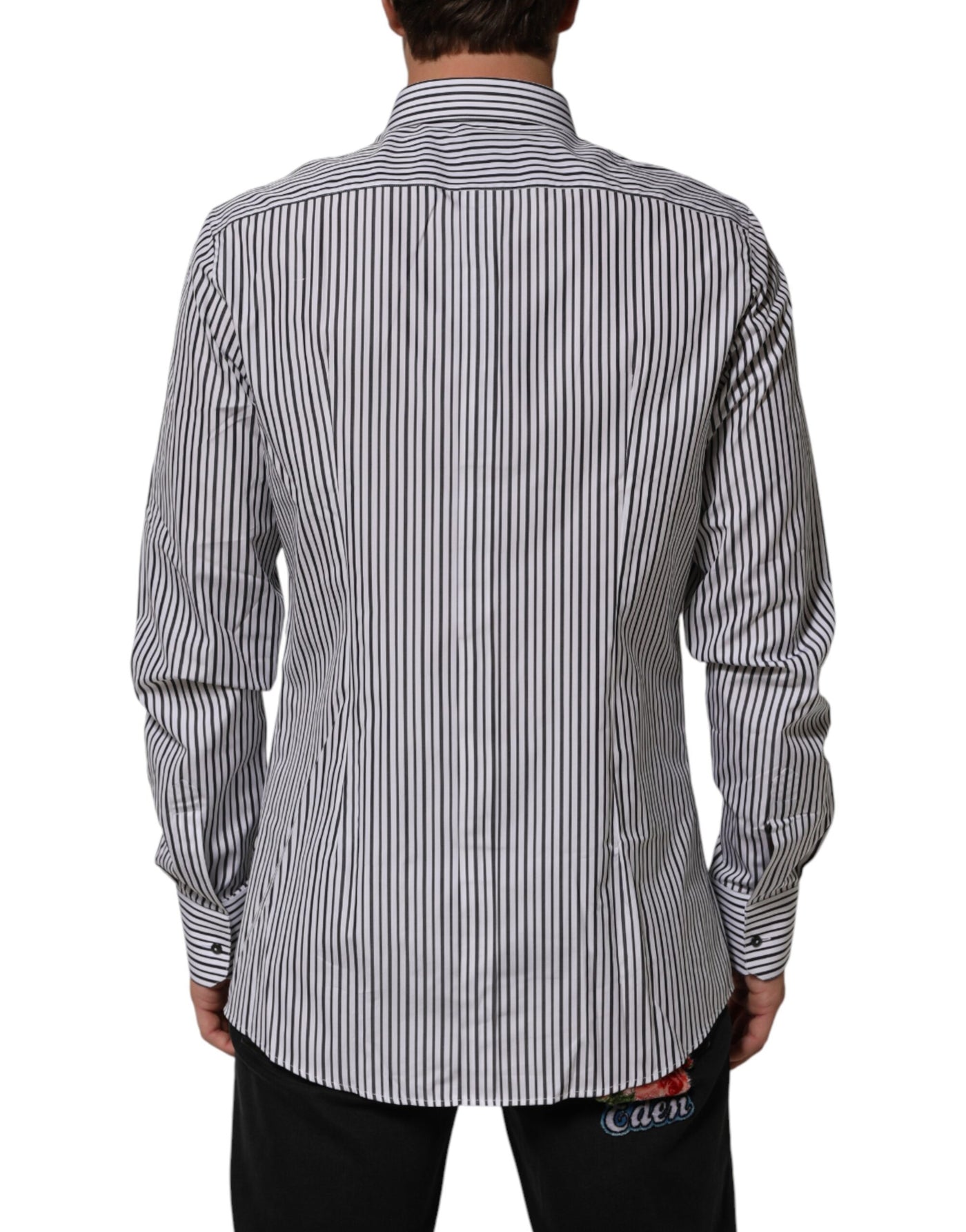 Dolce & Gabbana Black White Stripes Men GOLD Dress Shirt