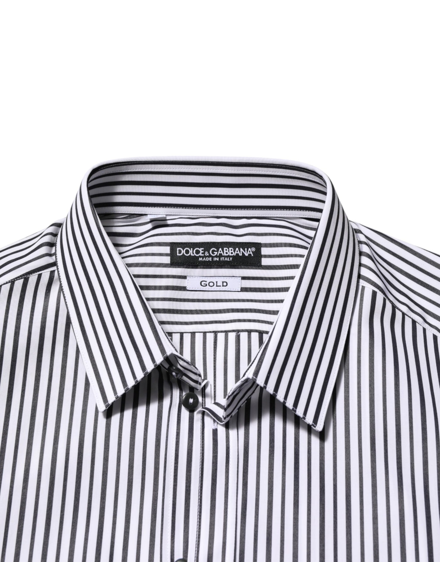 Dolce & Gabbana Black White Stripes Men GOLD Dress Shirt