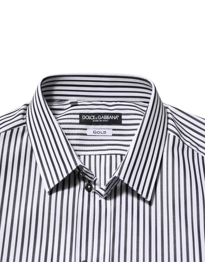 Dolce & Gabbana Black White Stripes Men GOLD Dress Shirt