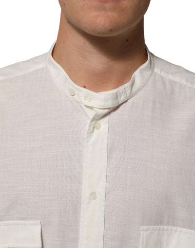 Dolce & Gabbana White Cotton Floral Print Button Down Shirt