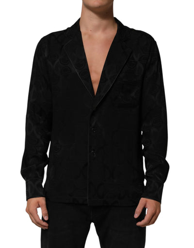 Dolce & Gabbana Black DG Logo Silk Men Long Sleeves Shirt