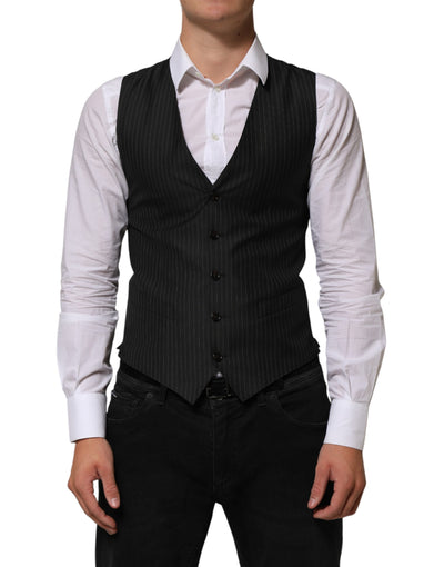 Dolce & Gabbana Black Wool Men Dress Formal Waistcoat Vest