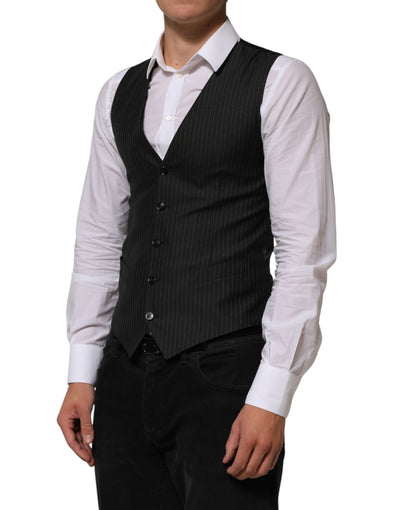 Dolce & Gabbana Black Wool Men Dress Formal Waistcoat Vest