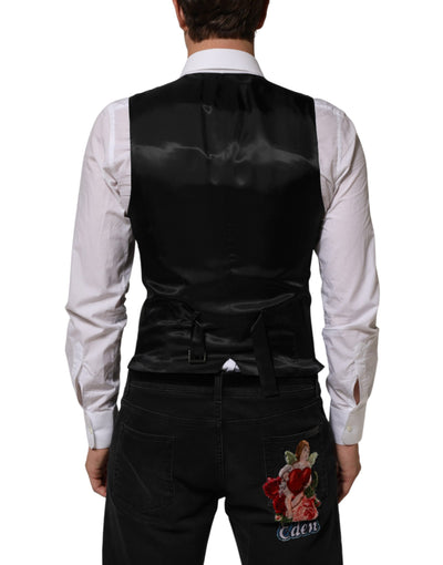 Dolce & Gabbana Black Wool Men Dress Formal Waistcoat Vest
