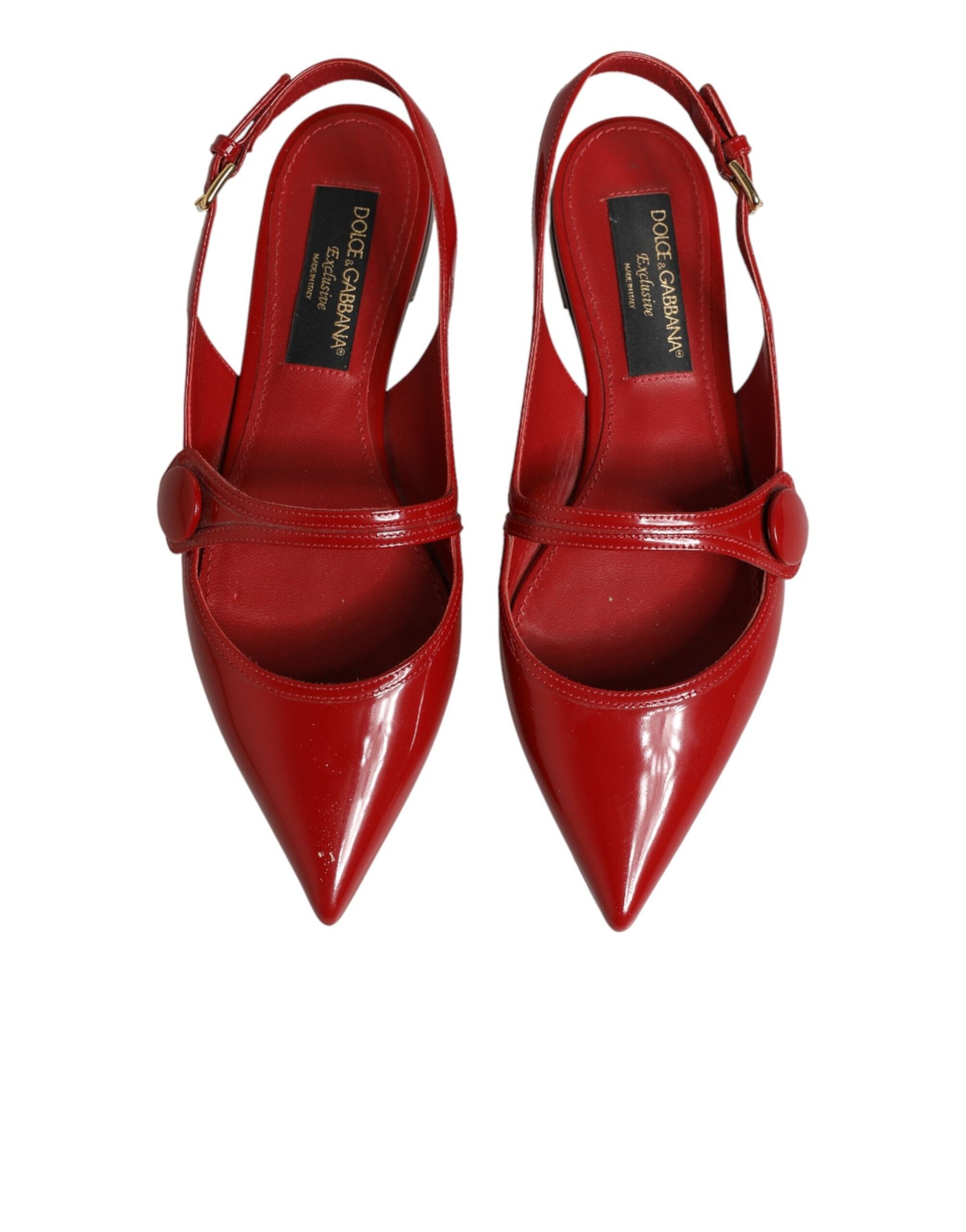 Dolce & Gabbana Red Leather Slingback Flats Sandals Shoes