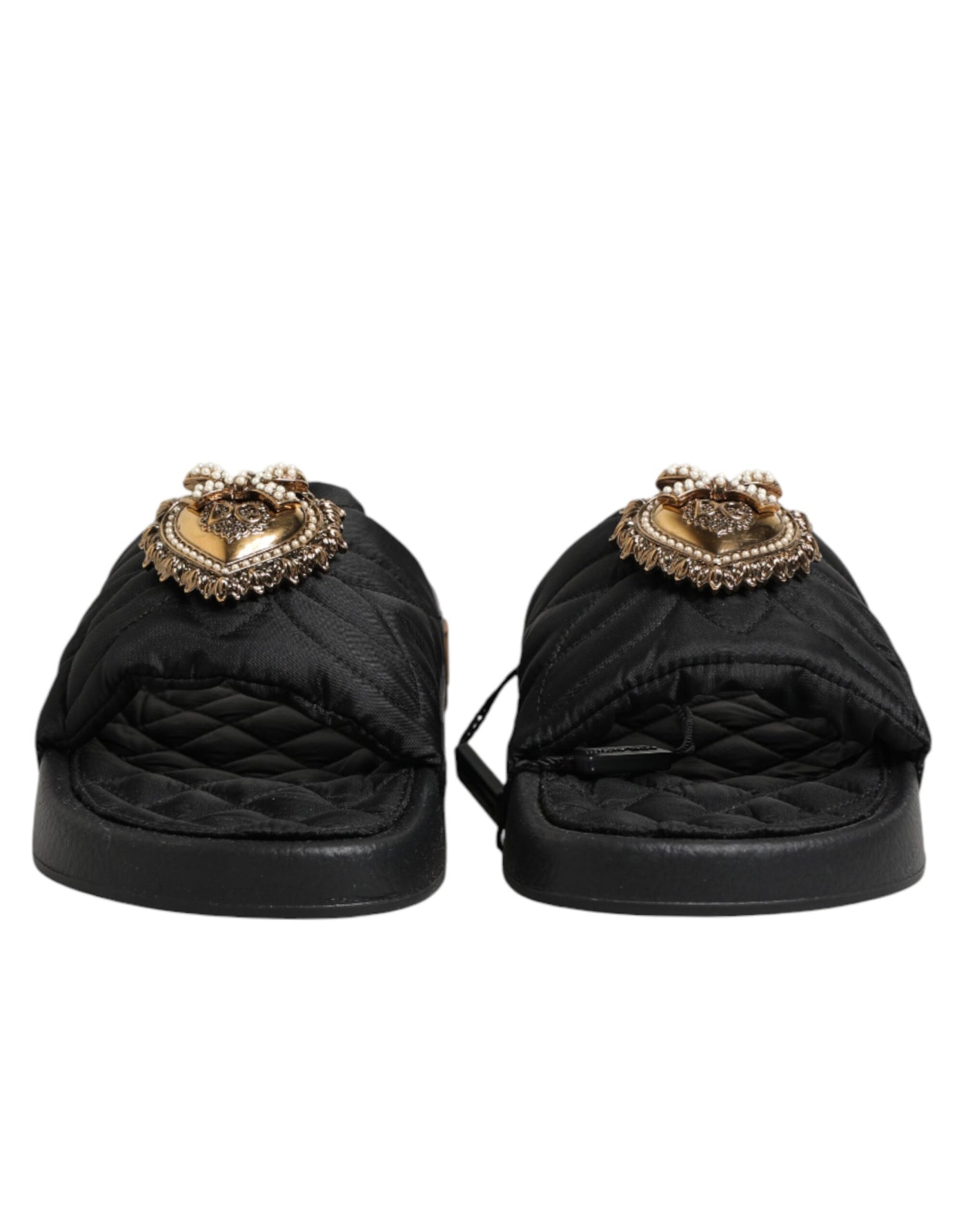 Dolce & Gabbana Black Devotion Matelassé Leather Slides Shoes