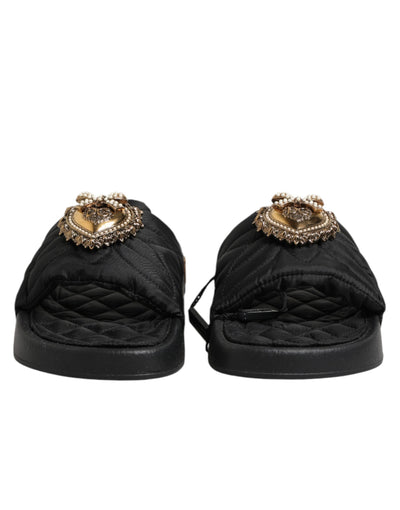 Dolce & Gabbana Black Devotion Matelassé Leather Slides Shoes