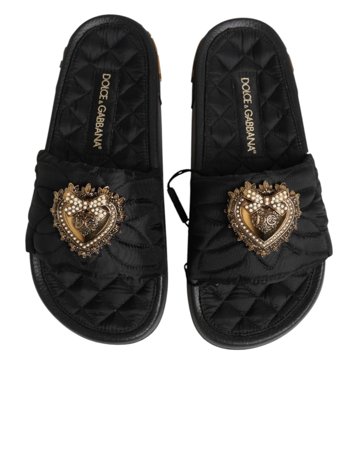 Dolce & Gabbana Black Devotion Matelassé Leather Slides Shoes