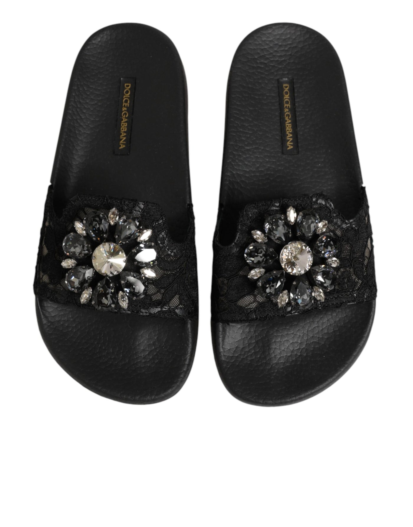 Dolce & Gabbana Black Devotion Matelassé Leather Slides Shoes