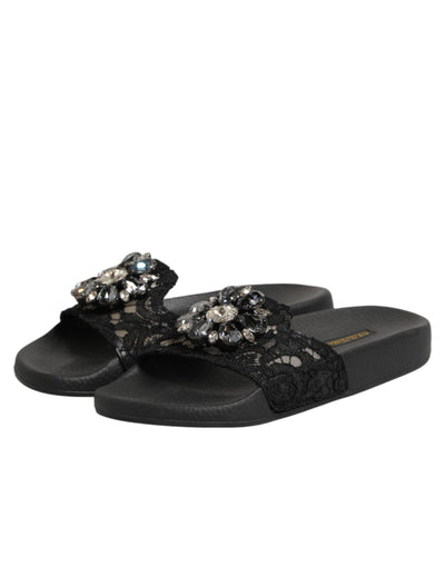 Dolce & Gabbana Black Devotion Matelassé Leather Slides Shoes