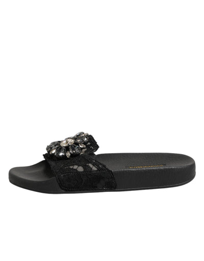 Dolce & Gabbana Black Devotion Matelassé Leather Slides Shoes