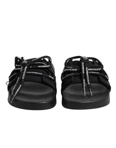 Dolce & Gabbana Black logo print Slides Beachwear Shoes