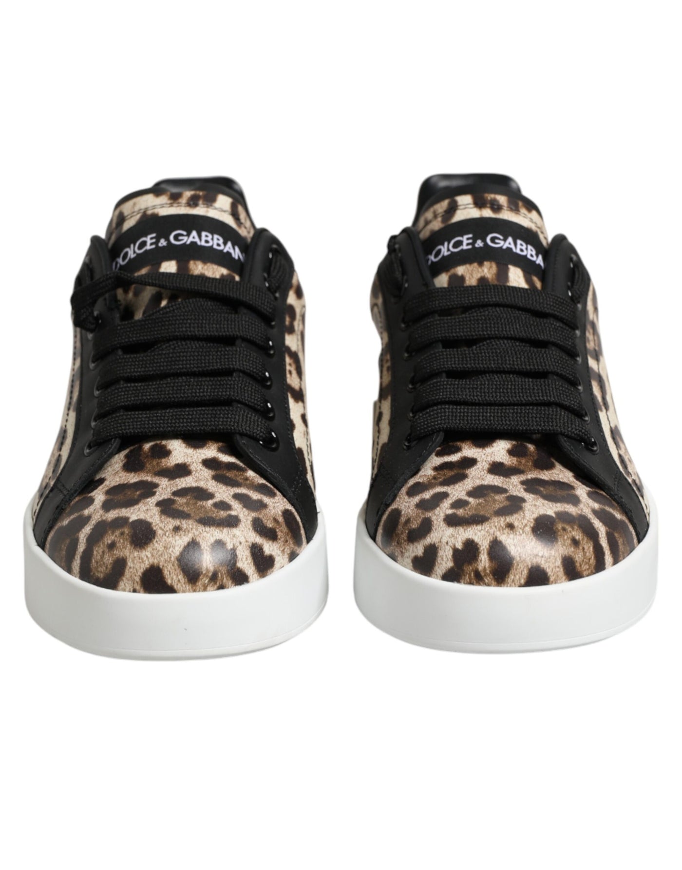 Dolce & Gabbana Brown Leather Leopard Low Top Sneakers Shoes