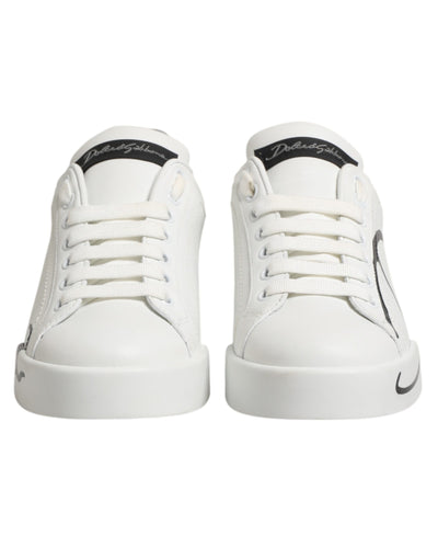 Dolce & Gabbana White Gray Low Top Leather Sneaker Shoes
