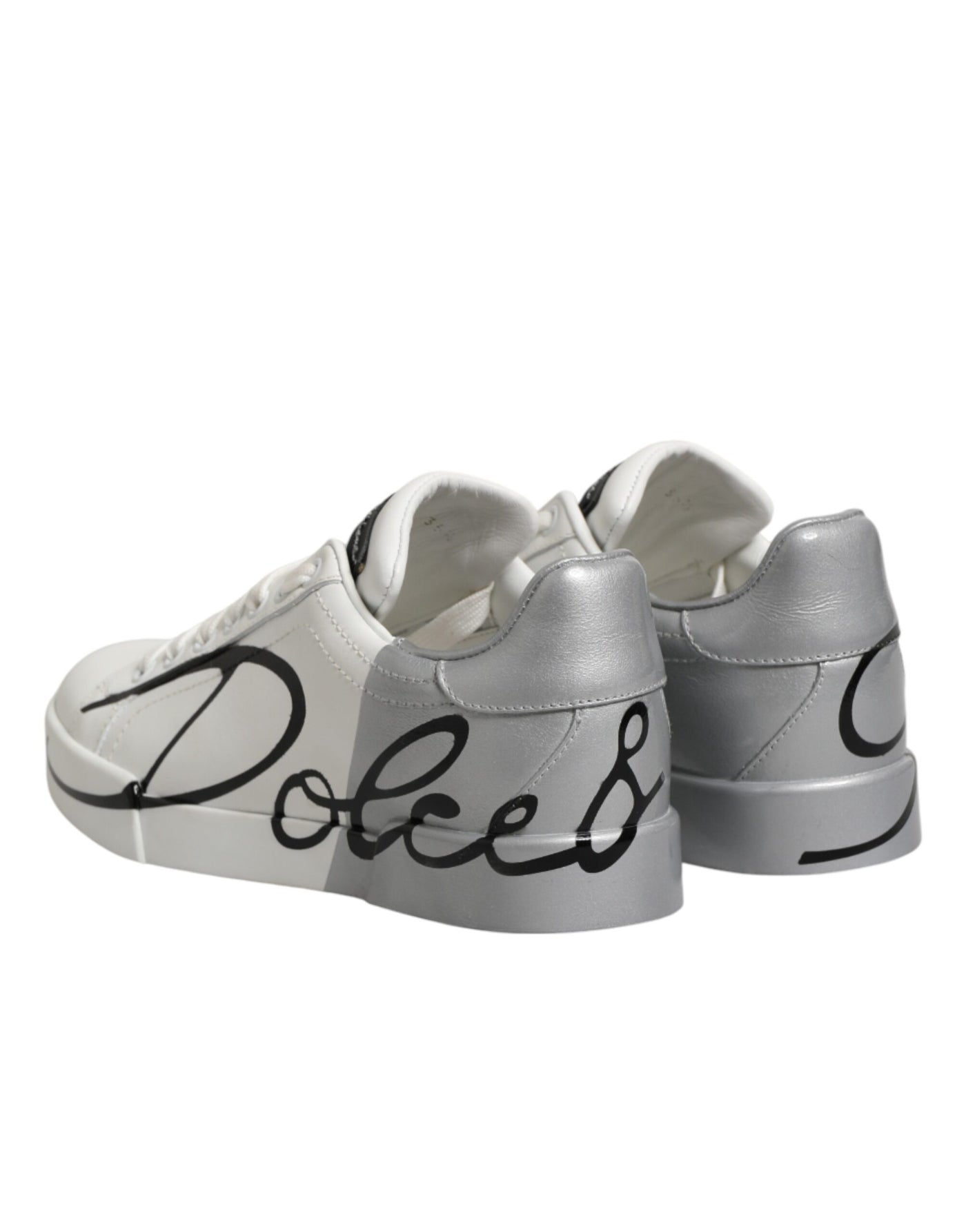 Dolce & Gabbana White Gray Low Top Leather Sneaker Shoes