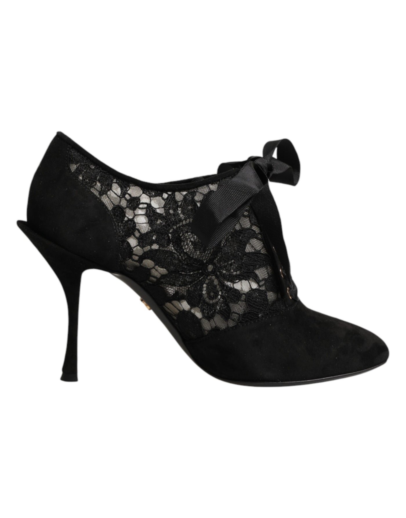 Dolce & Gabbana Black Floral High Heels LACE-UPS Pumps Shoes