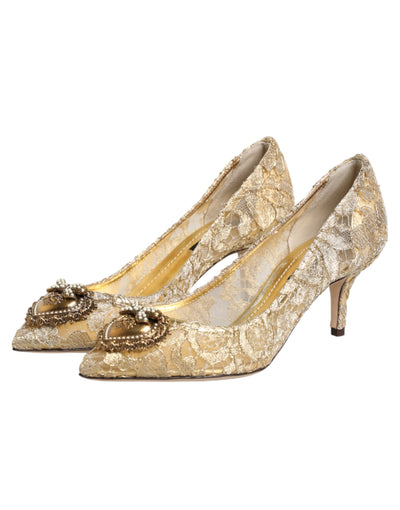 Dolce & Gabbana Gold Taormina Lace DEVOTION Pumps Shoes
