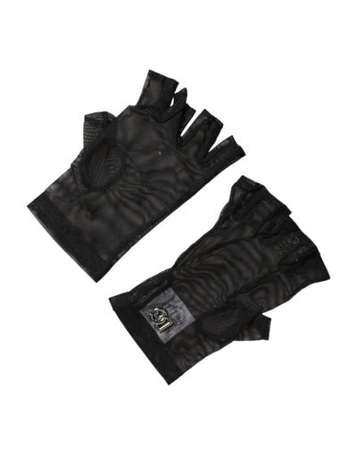 Dolce & Gabbana Black Nylon Wrist Length Fingerless Mitten Gloves