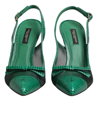 Dolce & Gabbana Green Leather Mesh Heels Slingback  Shoes