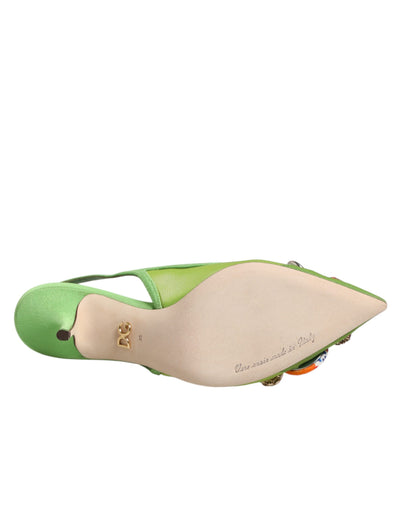 Dolce & Gabbana Green Embellished Heels Slingbacks Shoes