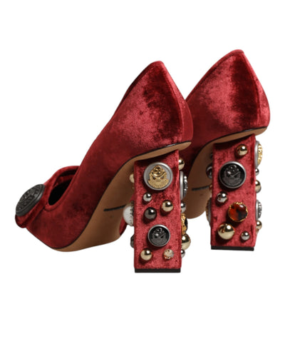 Dolce & Gabbana Red Velvet Embellished Heels Pumps  Shoes