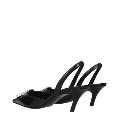 Amina Muaddi Black Leather Pumps
