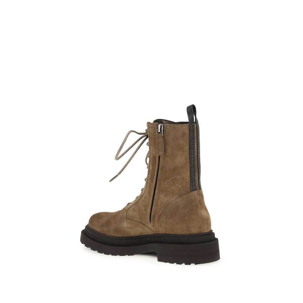 Brunello Cucinelli Brown Calf Leather Bos Taurus Lace-Up Boots