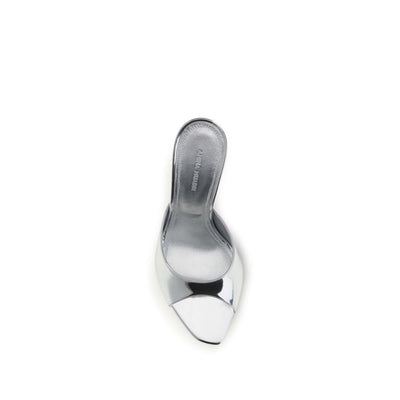 Amina Muaddi Silver Leather Slippers