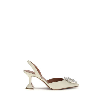 Amina Muaddi White Calf Leather Bos Taurus High Heel Pumps