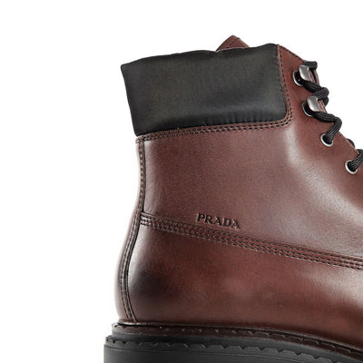 Prada Brown Calfskin Lace-Up Boots
