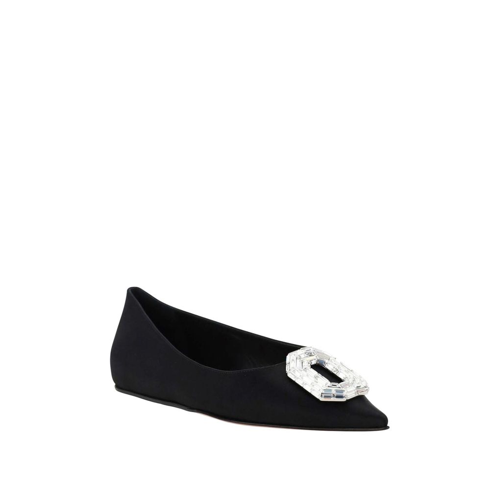 Amina Muaddi Black Silk Ballet Flats