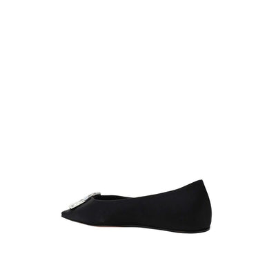 Amina Muaddi Black Silk Ballet Flats